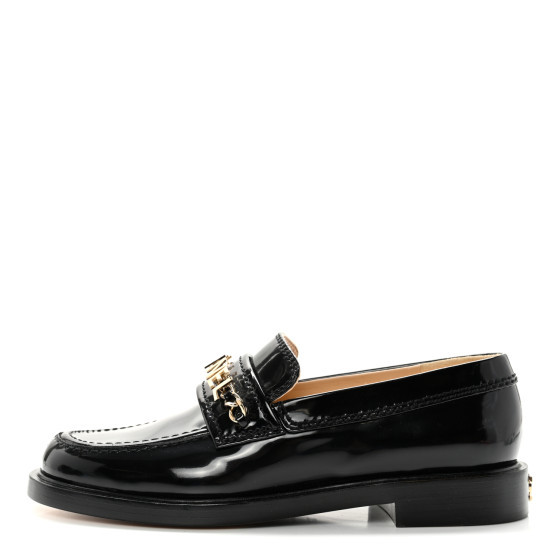 CHANEL Shiny Calfskin Logo Loafers 36 Black | FASHIONPHILE (US)