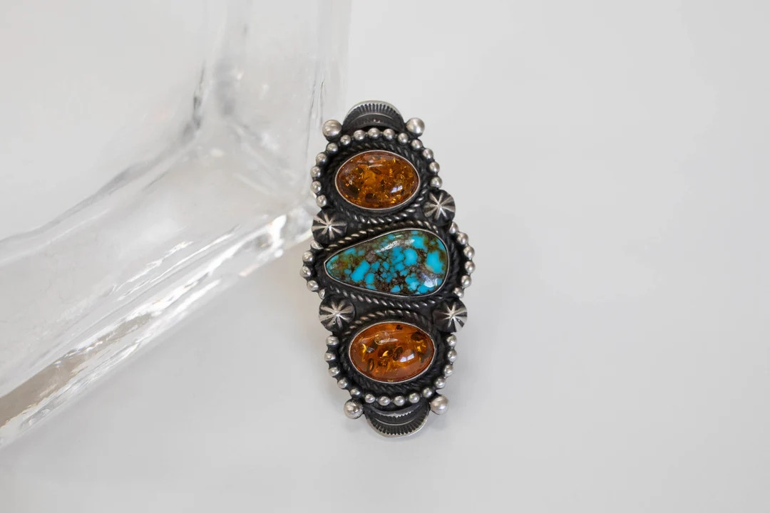 Turquoise & Amber ring. Adjustable | Etsy (US)