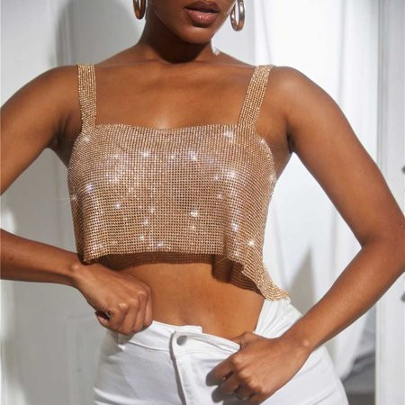 Rhinestone Body Chain Sequin Crop Top Glitter Crystal Bra Chain Gold Chest Chains Festival Rave Part | Walmart (US)