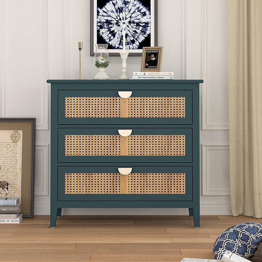 JIEJIEGAO 3 Drawer Cabinet,Natural Rattan, with 3 Drawers Dresser, Modern Nightstand End Table, S... | Amazon (US)