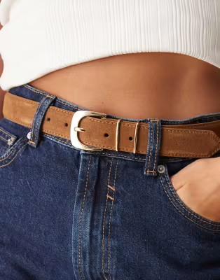 Mango classic suede belt in brown | ASOS (Global)