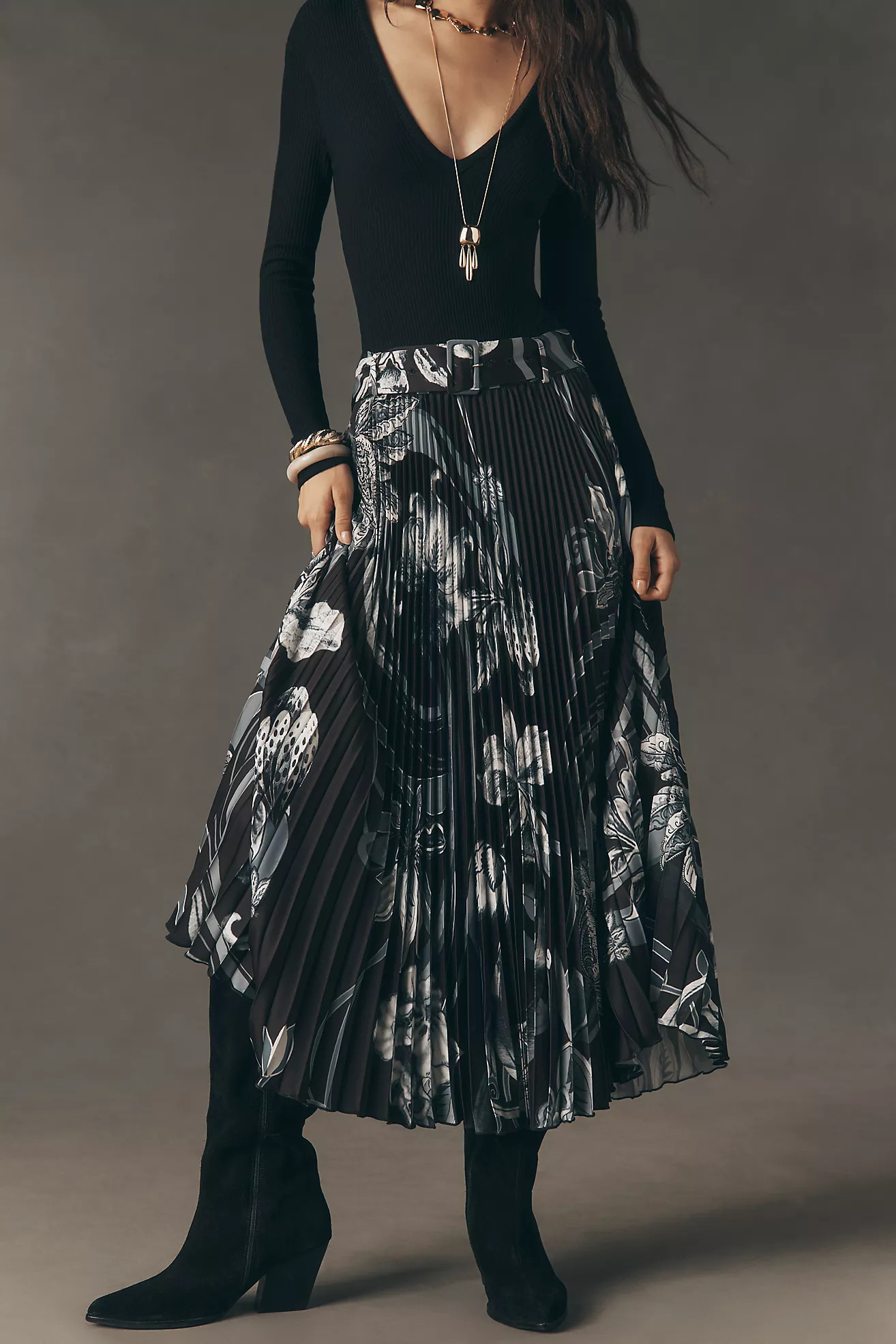 Ranna Gill Pleated A-Line Midi Skirt | Anthropologie (US)