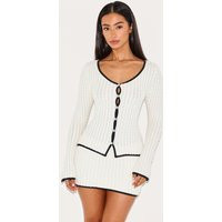 Petite White Fluffy Knit Button Up Cardigan | PrettyLittleThing US