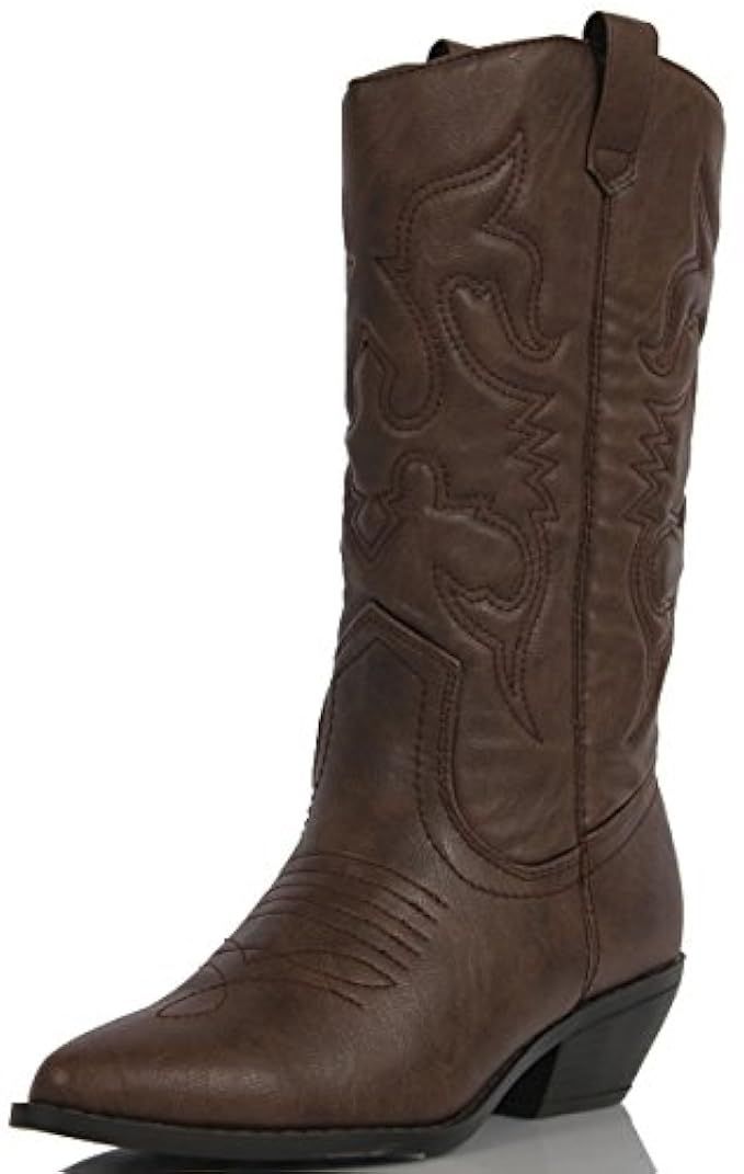 SODA Women's Reno Western Cowboy Pointed Toe Knee High Pull On Tabs Boots | Amazon (US)