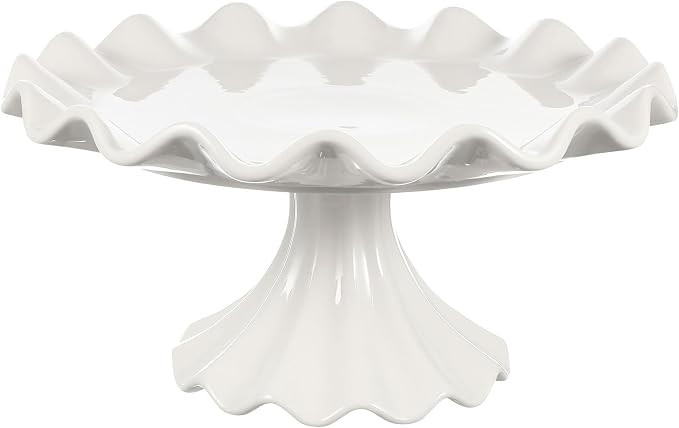 PRETYZOOM Ceramic Cake Stand 9.45 Inch Wavy Edge Pedestal Cupcake Stand for Parties Weddings Birt... | Amazon (US)