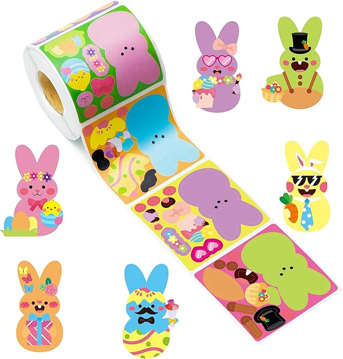 Haooryx Easter Bunny DIY Stickers - 300PCS Make A Face Bunny Animal Sticker Roll Make Your Own Ra... | Amazon (US)