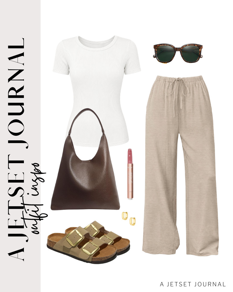 The first combination includes ANRABESS’ ribbed knit crewneck top with Sampeel Wide Leg Pants. You can ground the look with leather flat sandals and a spacious tote. These SOJOS polarized sunnies will complete the effortless style.

#LTKSeasonal #LTKSaleAlert #LTKTravel
 

 