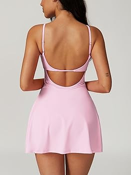 ABOCIW Womens Square Neck Tennis Dress with Shorts Spaghetti Strap Backless Workout Side Slit Ath... | Amazon (US)