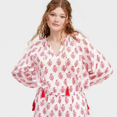 Women's Bouquet Long Sleeve Tie-Neck Boho Top Pink - Roller Rabbit x Target S | Target