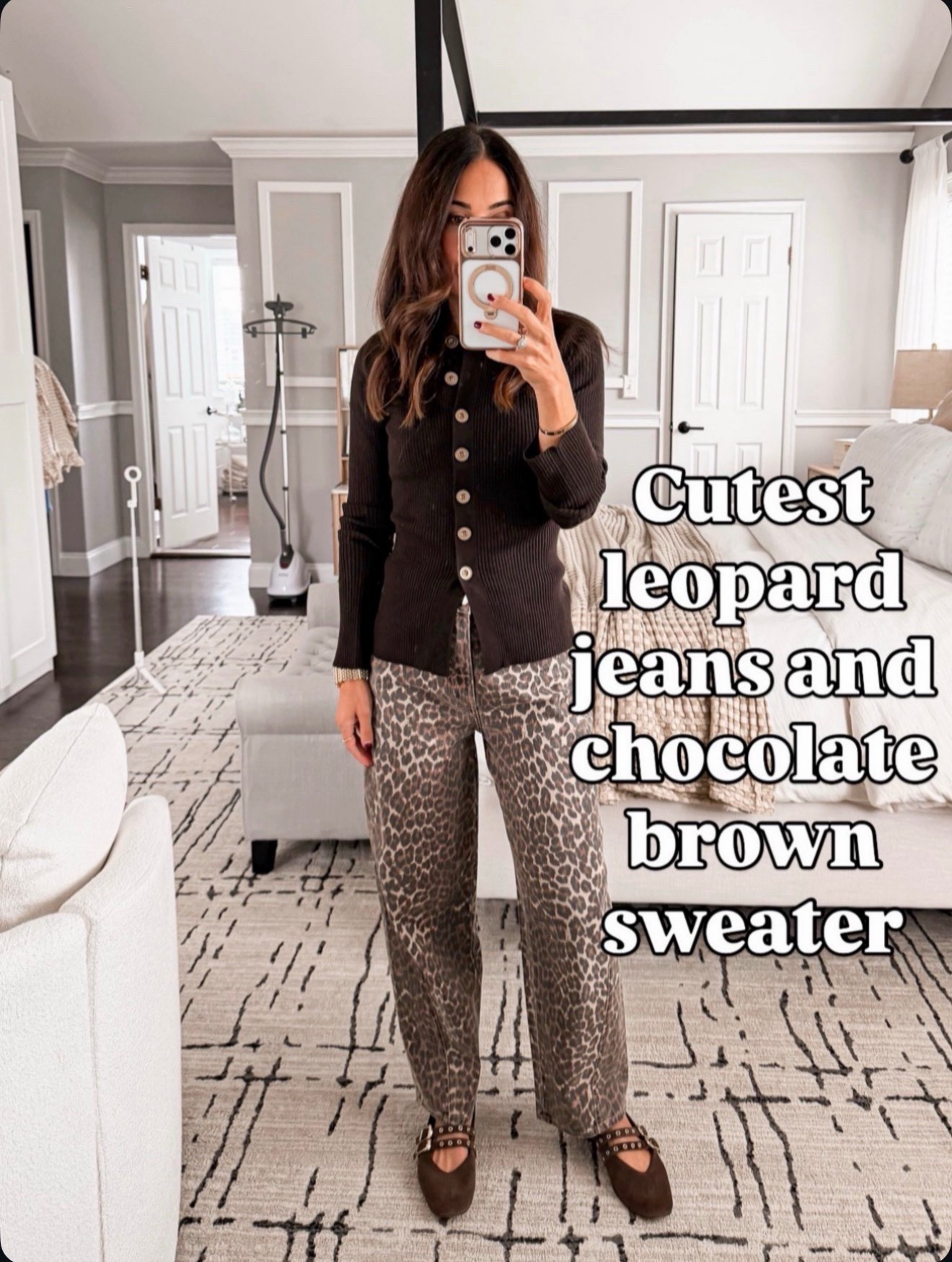 Cutest leopard jeans paired with a chocolate brown sweater 🤎 Such a fun winter outfit combo. Wearing XS in the top and 25 in the jeans.

#LTKSeasonal #LTKootd #LTKOver40