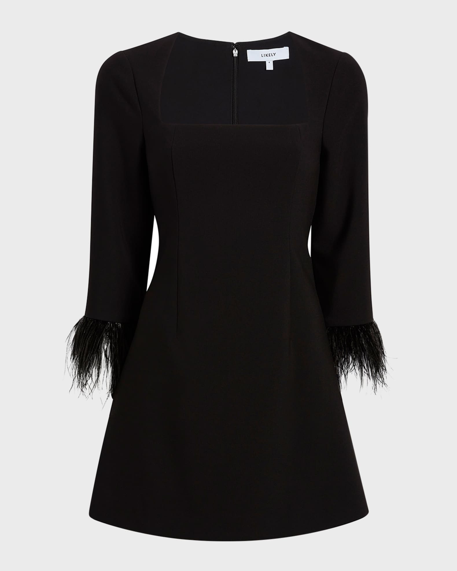 Cher Square-Neck Feather-Trim Mini Dress | Neiman Marcus