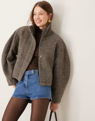 ASOS DESIGN funnel neck formal bomber jacket in check | ASOS (Global)