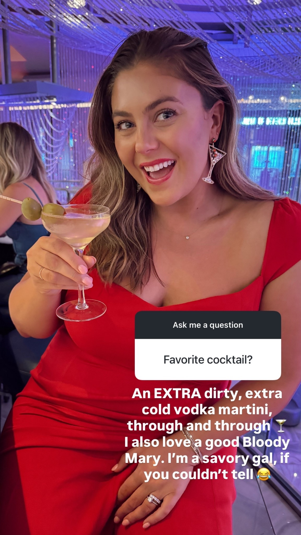 An EXTRA dirty, extra cold vodka martini, through and through 🍸 I also love a good Bloody Mary. I’m a savory gal, if you couldn’t tell 😂