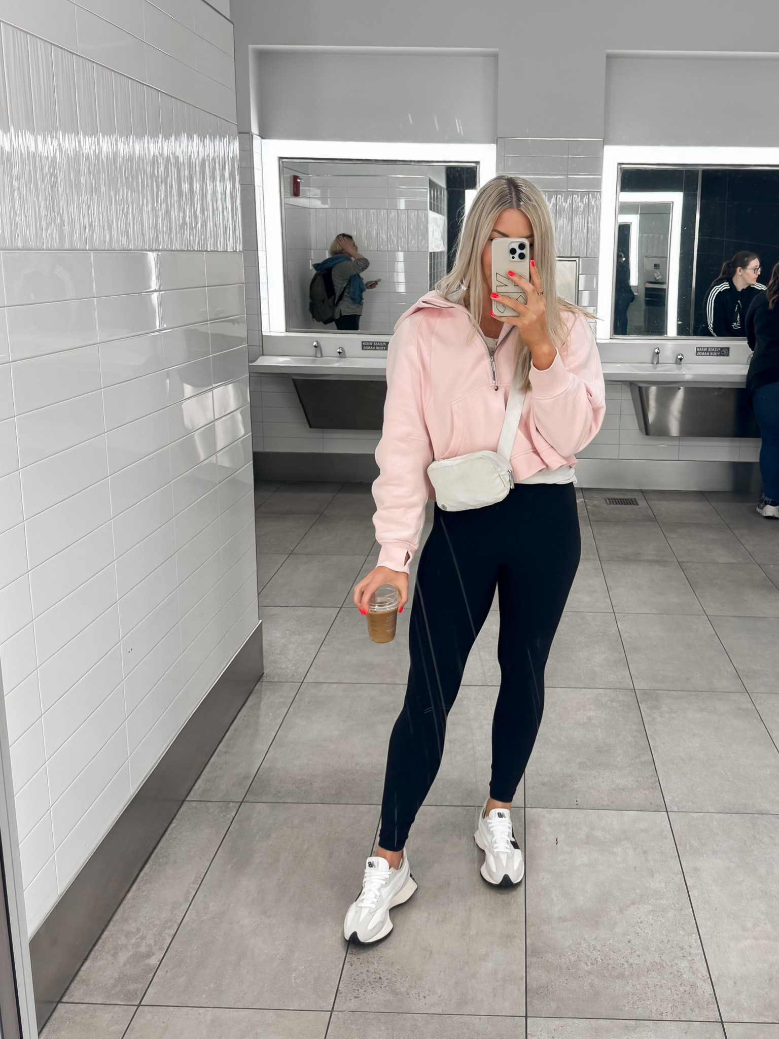 All the pink lululemon scuba w/ belt bag and New Balance 327’s 
All tts 
Travel look 

#LTKTravel #LTKStyleTip #LTKOver40