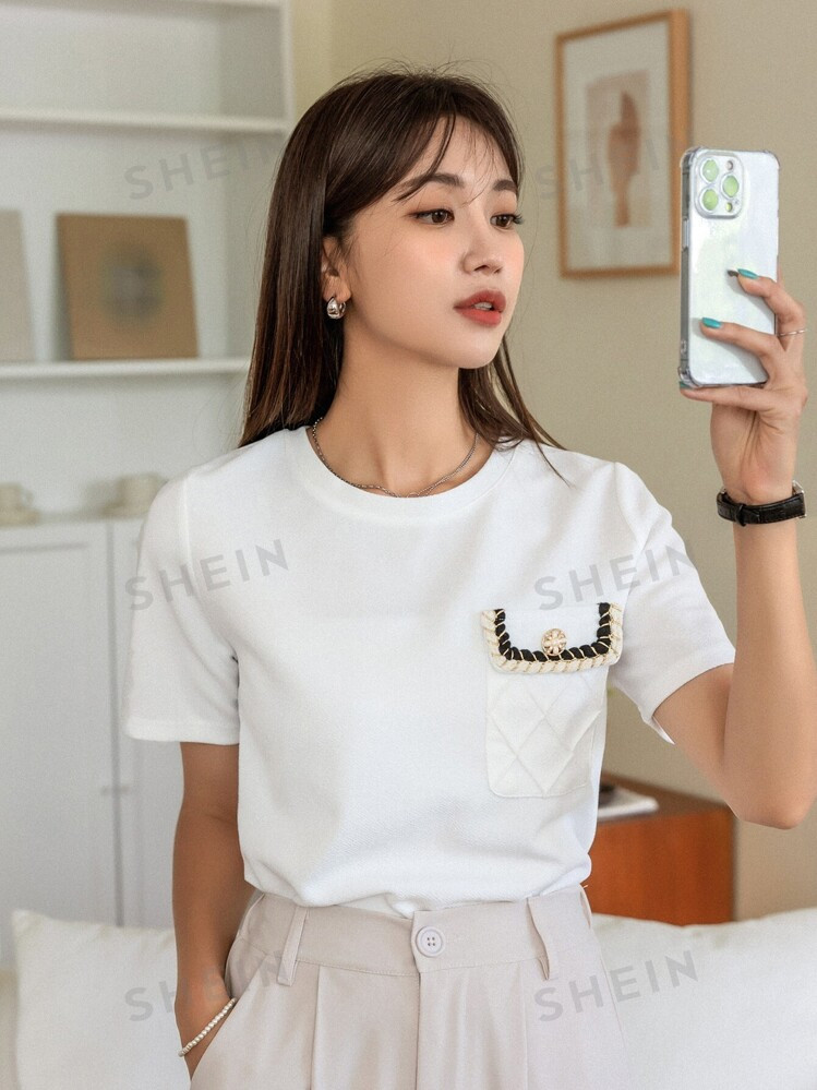 DAZY Pocket Patched Tee | SHEIN USA | SHEIN