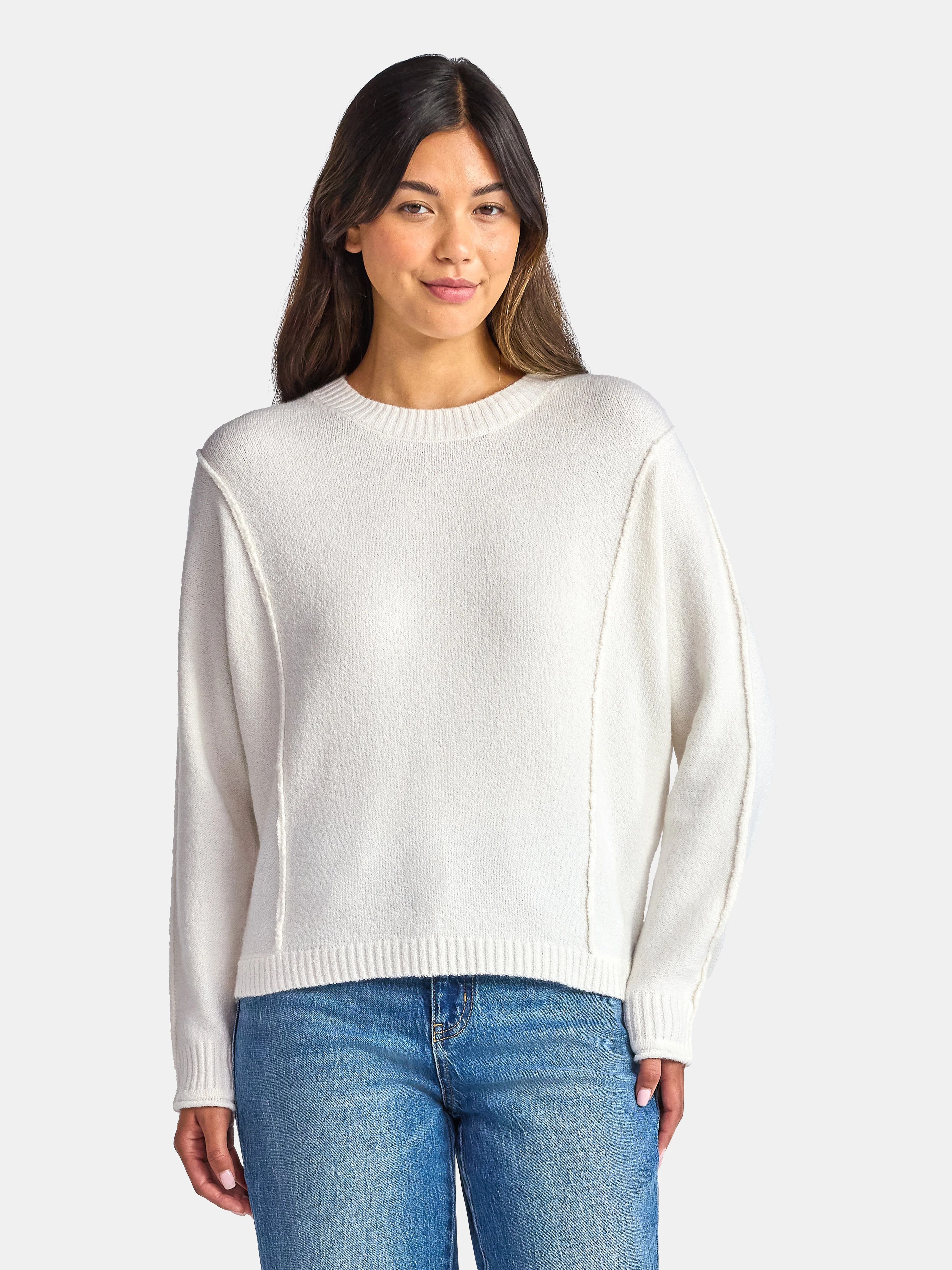 Time and Tru Women's Reverse Linking Pullover Sweater with Long Sleeves, Midweight, Sizes XS-XXXL | Walmart (US)