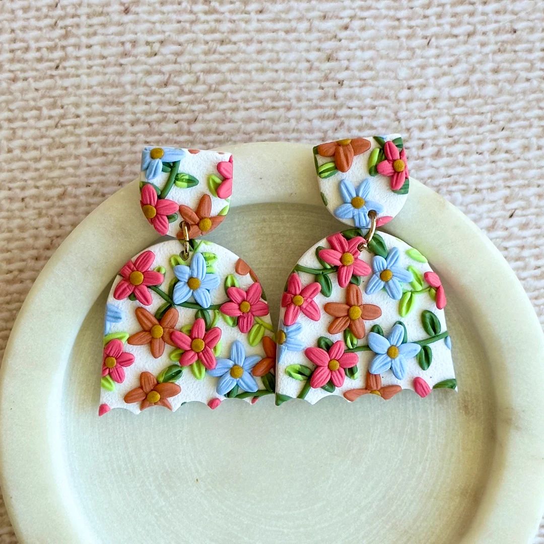 Bright Garden Floral Polymer Clay Earrings | Etsy (US)