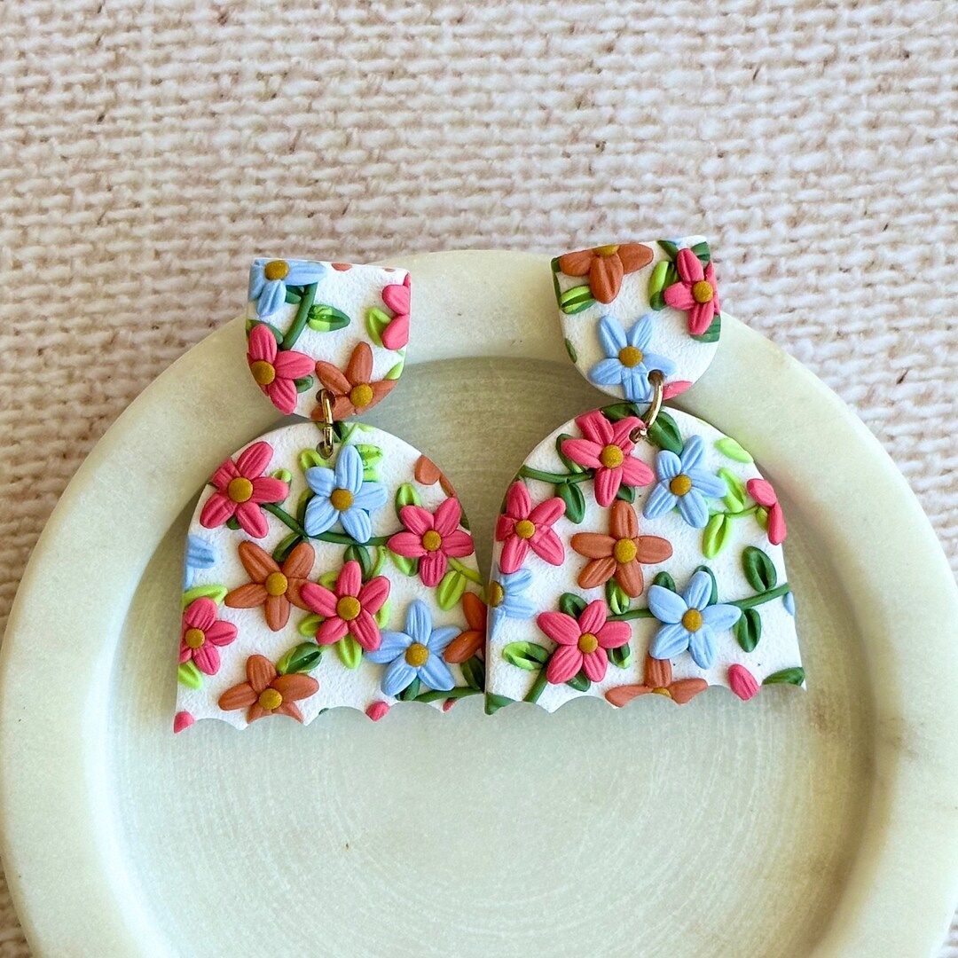Bright Garden Floral Polymer Clay Earrings | Etsy (US)