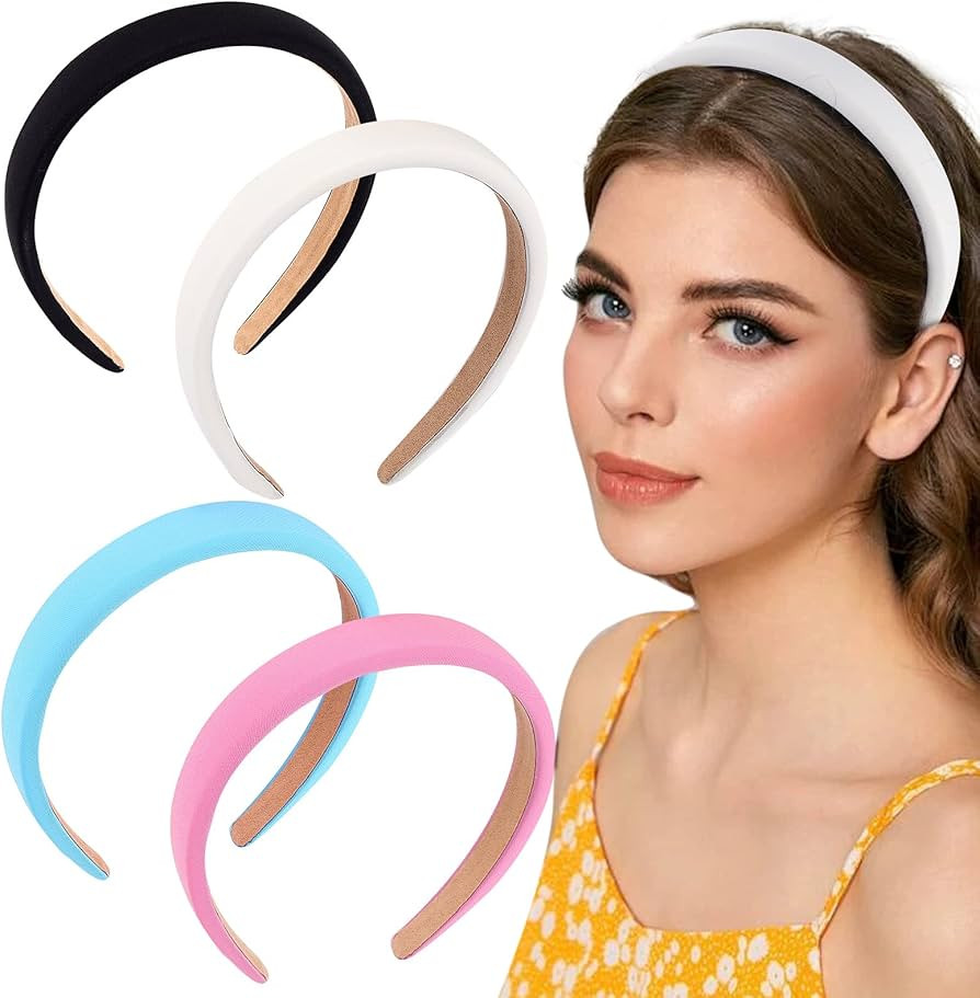 Wecoe 4 Pack Padded Headbands Fashion Headbands for Women Non Slip Soft Thick Comfortable Headban... | Amazon (US)