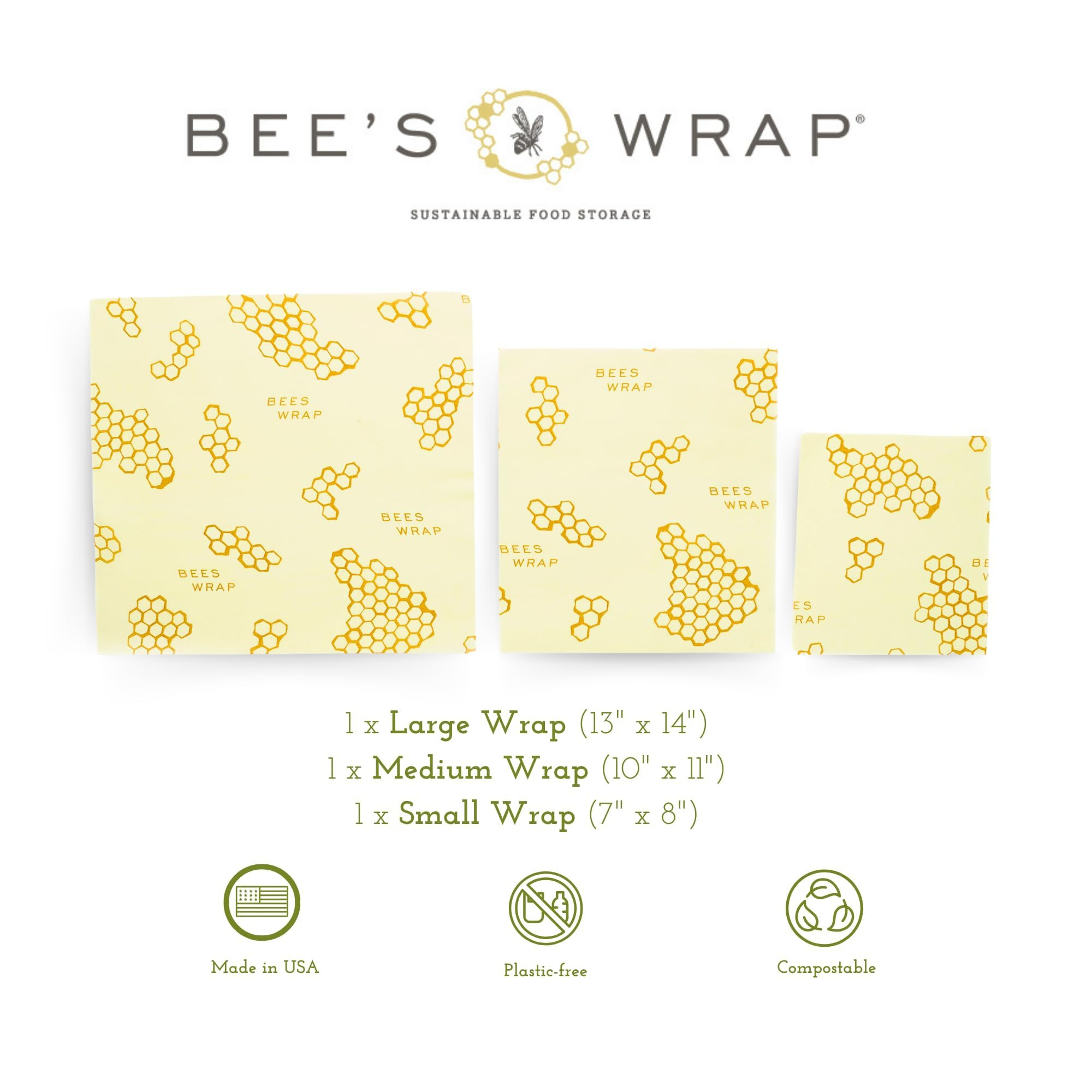 Bee's Wrap Beeswax Wraps for Food - 3 Pack of Assorted Beeswax Wraps - Small, Medium & Large Wrap... | Amazon (US)
