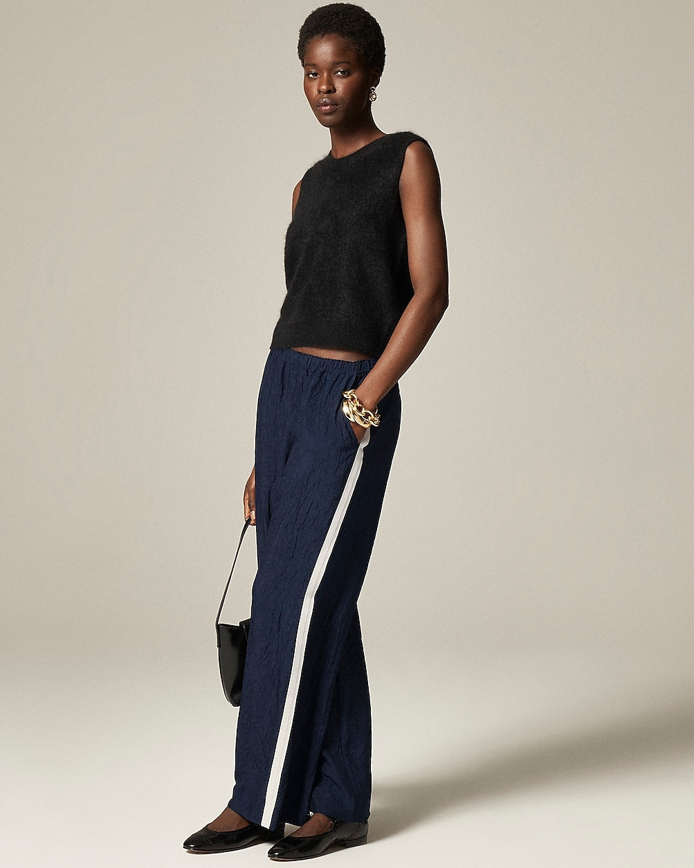 Petite Stratus side-stripe pant in textured satin | J. Crew US