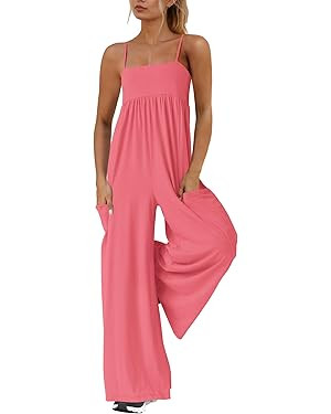 Yanekop Womens Overalls Loose Fit Spaghetti Strap Wide Leg Jumpsuit Summer workout One Piece Jump... | Amazon (US)