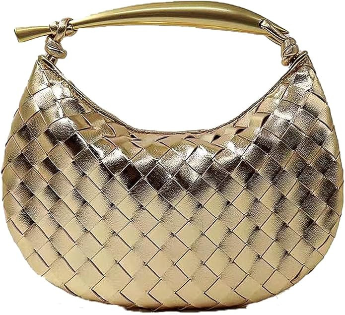 Woven Handbag Soft PU Handmade Hobo Bags for Women Lightweight Fashion Dumpling Clutch Bags | Amazon (US)