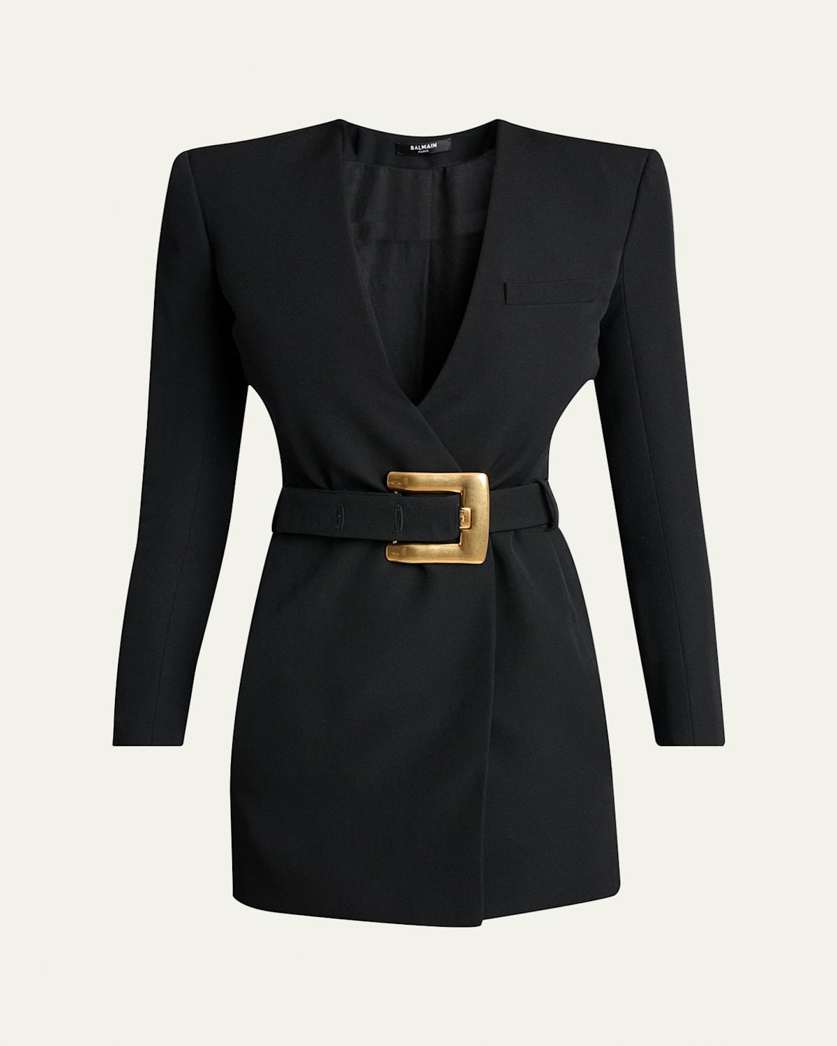 Belted Strong-Shoulder Long-Sleeve Mini Dress | Bergdorf Goodman