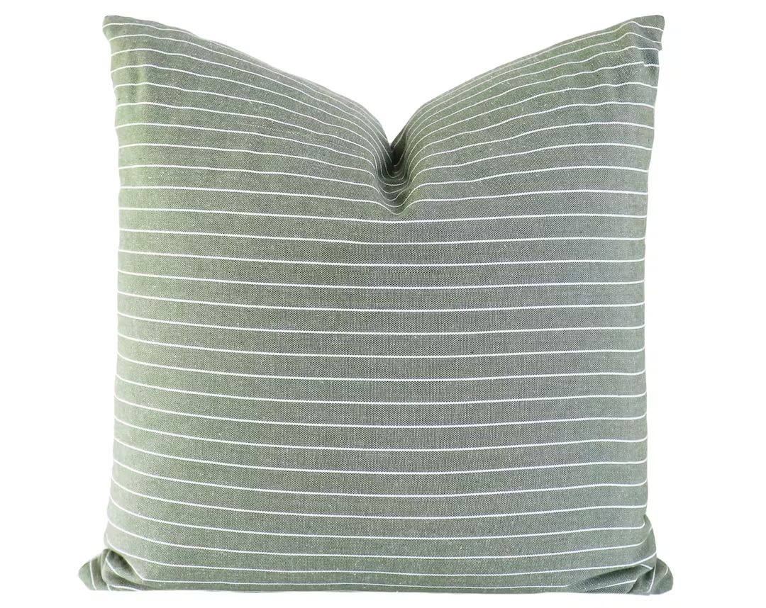 Green Throw Pillow Sage and White Striped Pillow Throw - Etsy | Etsy (US)