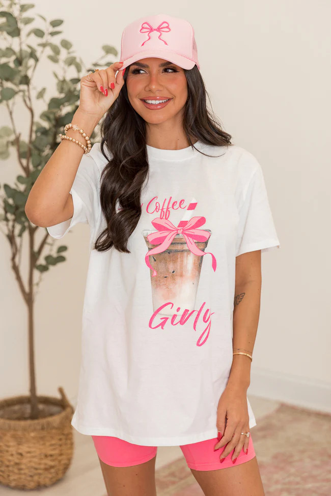 Iced Coffee Girly White Oversized Graphic Tee SALE | Pink Lily
