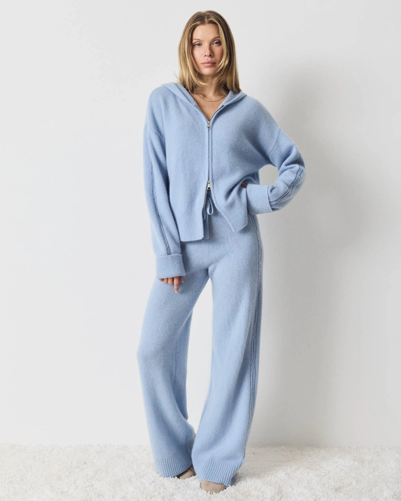 Splendid - Tori Cashmere Cable Knit Zip Up - Ice Heather Grey | Splendid