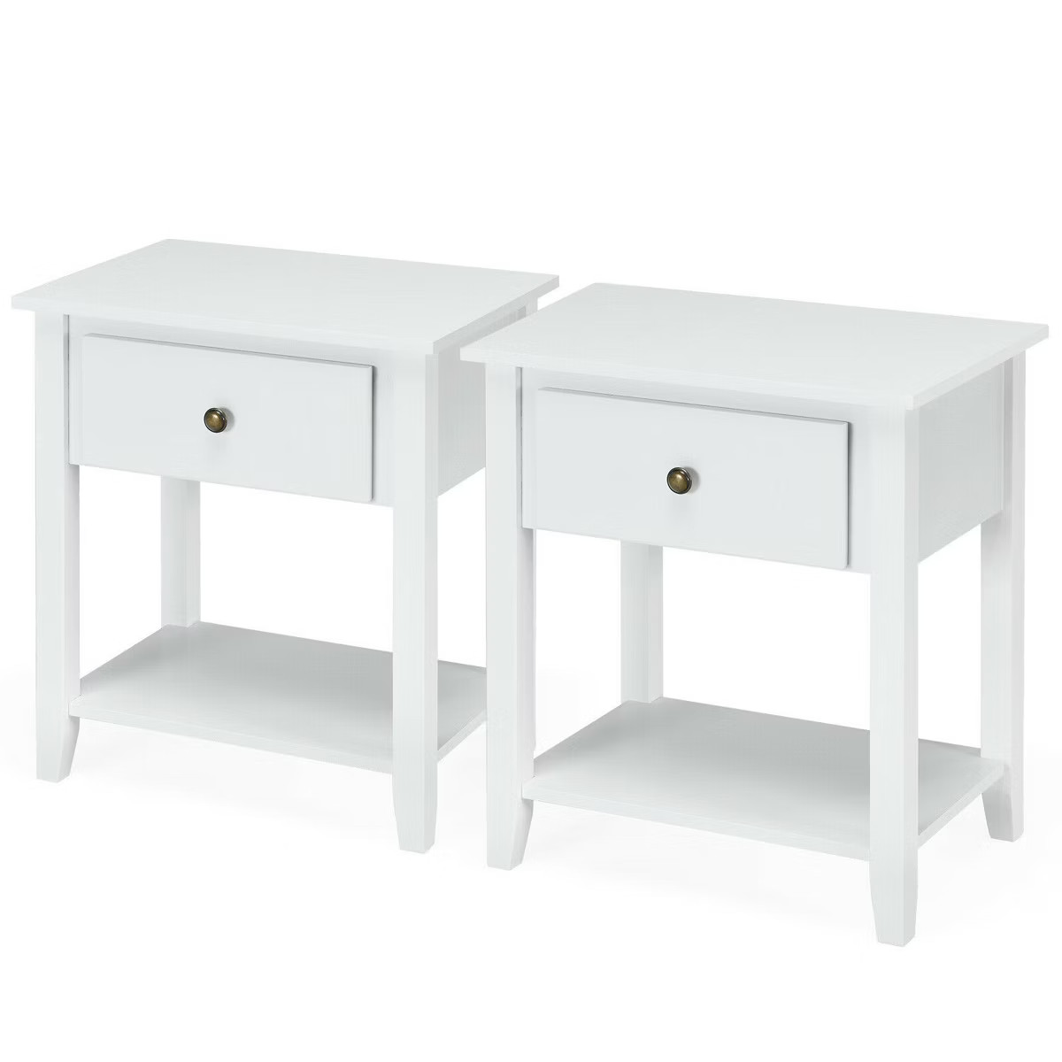 Costway 2PCS Nightstand Sofa End Side Table W/ Storage Drawer Bottom Shelf White | Target