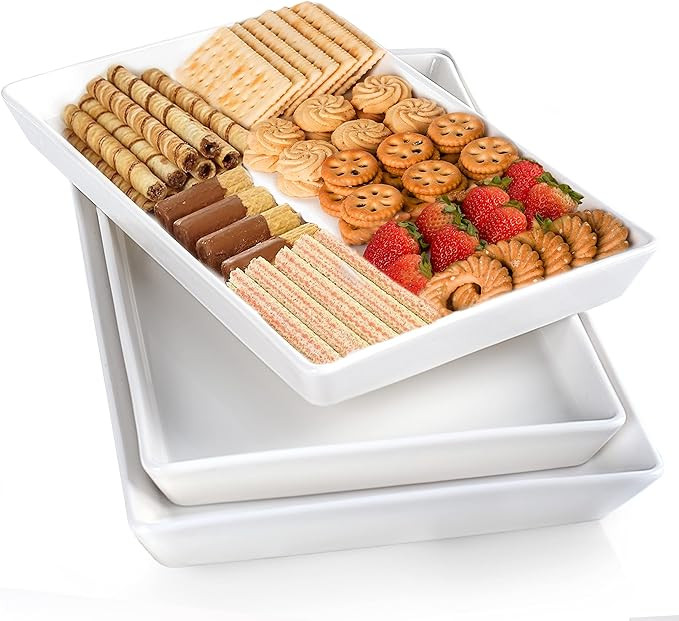 Delling Large Serving Platter, 16/14/12 Inch Serving Plates, White Rectangular Porcelain Platters... | Amazon (US)