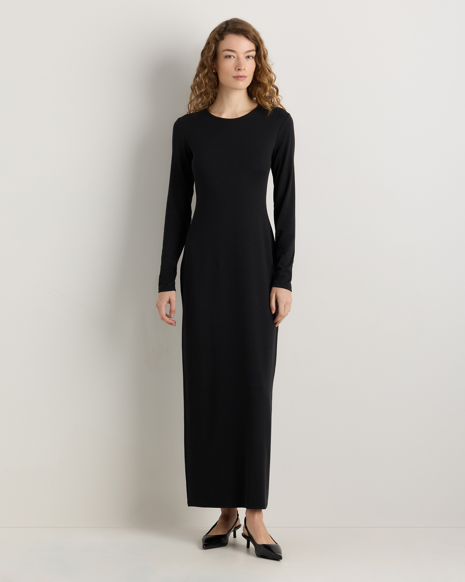 Quince | Women's Long Sleeve Knit Maxi Dress in True Black, Size Small, Tencel | Quince