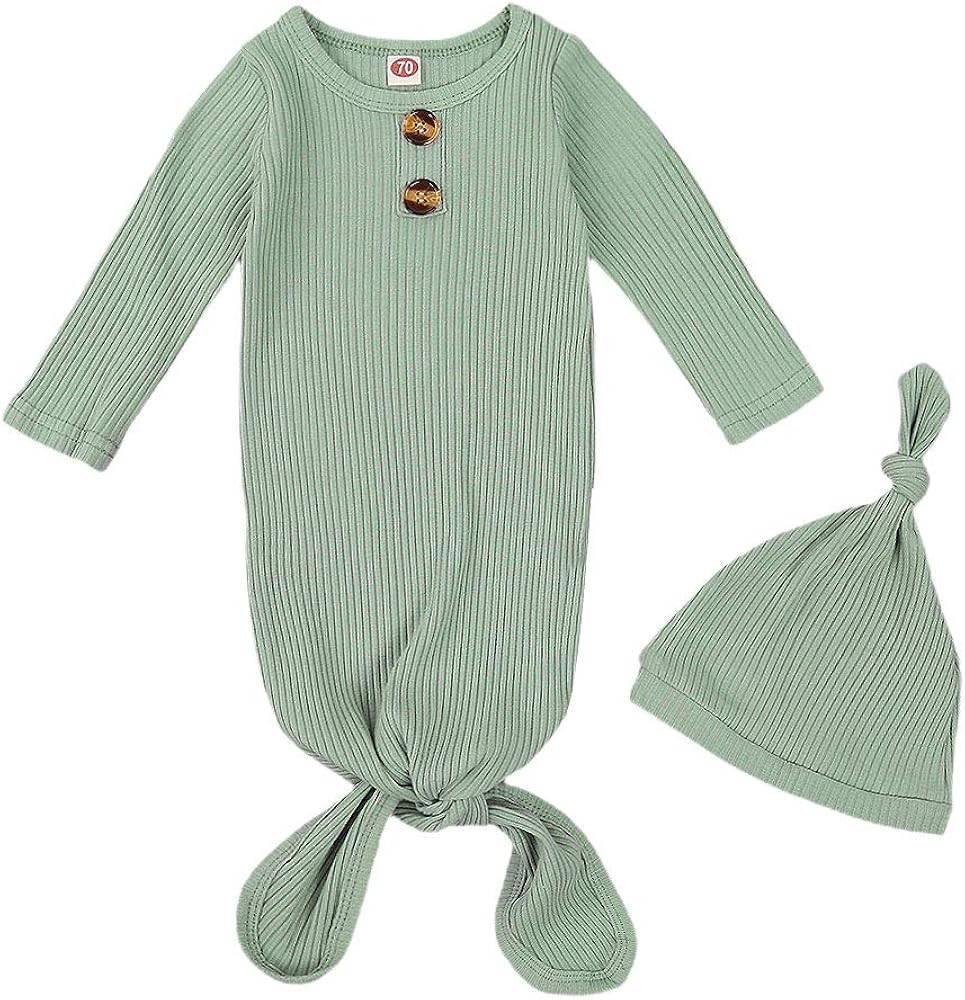 Emmababy Newborn Baby Girl Boy Knit Sleeper Gown Cotton Knotted Nightgown Soft Sleepwear Pajamas wit | Amazon (US)