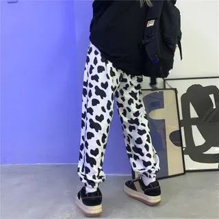 Gather-Cuff Cow-Print Straight-Cut Pants | YesStyle Global