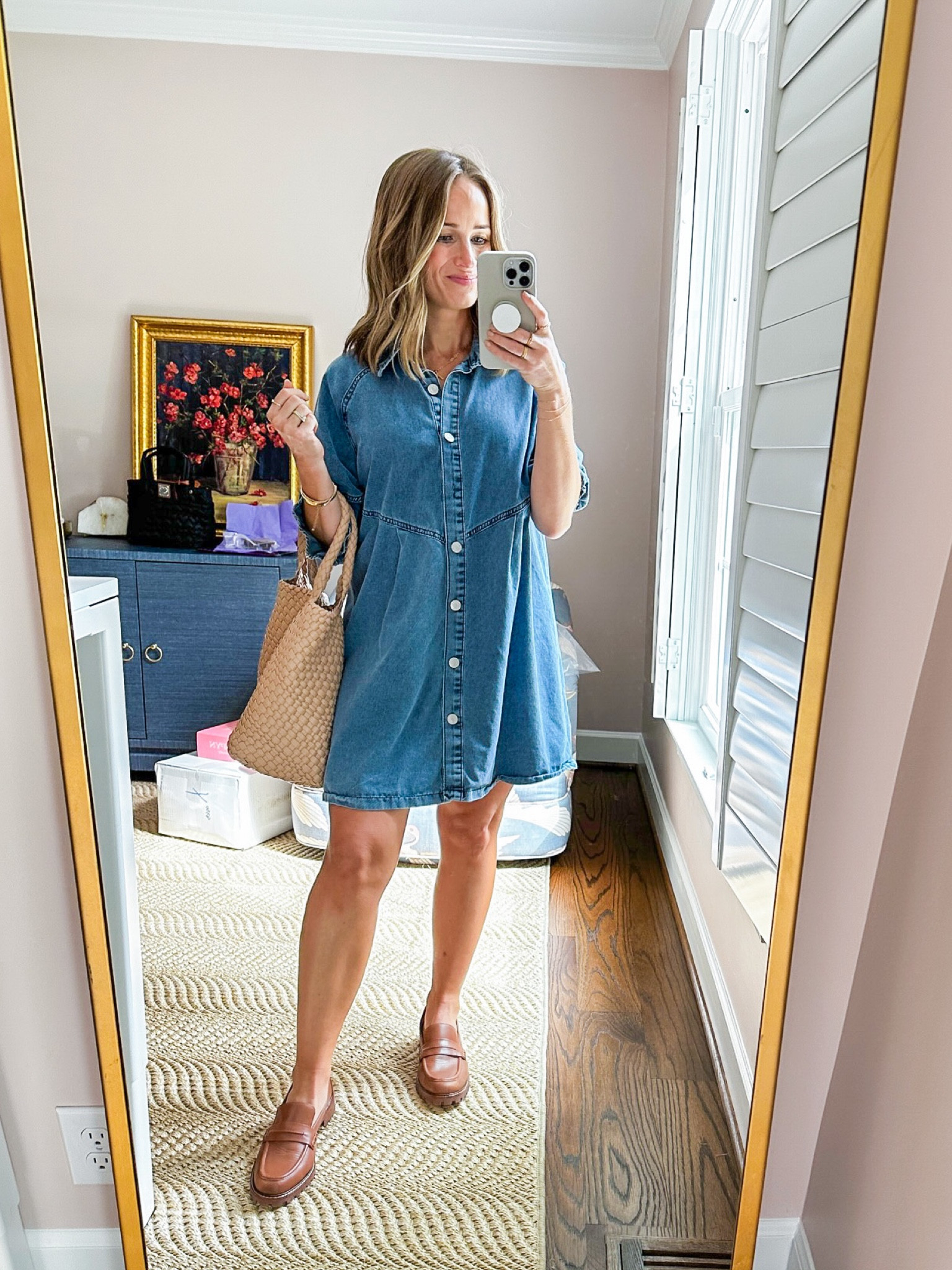 This Amazon denim dress is SO stinking cute and perfect for the summer to fall transition. I have an  XS and it even fits my growing bump! Shoes are lugsole loafers by Madwell and they are TTS.

#LTKSeasonal #LTKunder100 #LTKstyletip