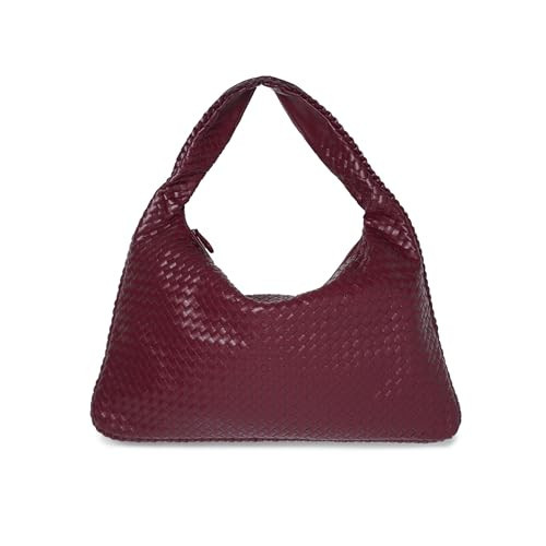 Vegan Leather Woven Hobo Bag, Braided Handbag, Woven Shoulder Bag (Burgundy) | Amazon (US)