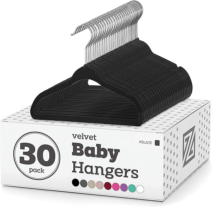 Zober Velvet Baby Hangers for Closet - Pack of 30 Non Slip Toddler Hangers for Shirts, Pants & Dr... | Amazon (US)