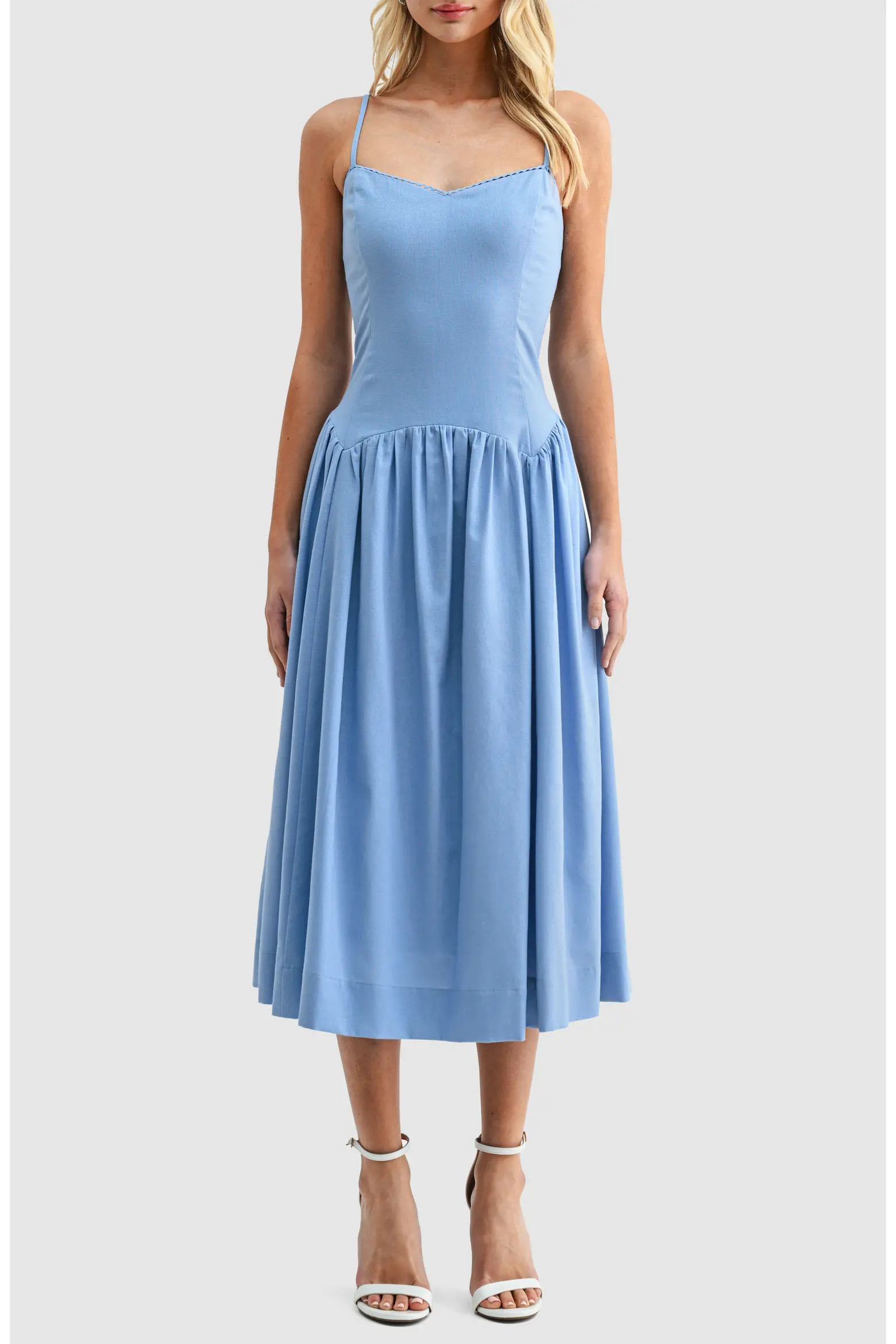 Drop Waist Cotton & Linen Midi Dress (Women) | Nordstrom | Nordstrom