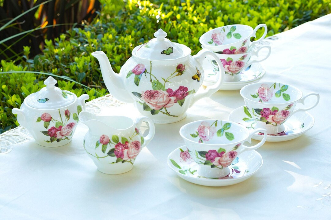 Kensington Pink Rose 11-Piece Bone China Tea Set, Gracie Bone China | Etsy (US)