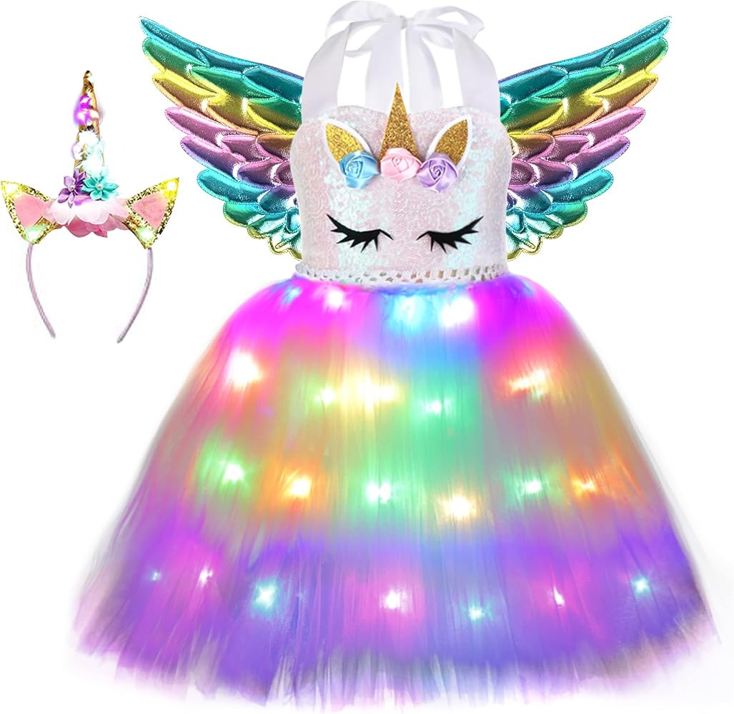 Soyoekbt Girls Unicorn Costume LED Light Up Unicorn Dress Birthday Party Princess Dress for Hallo... | Amazon (US)