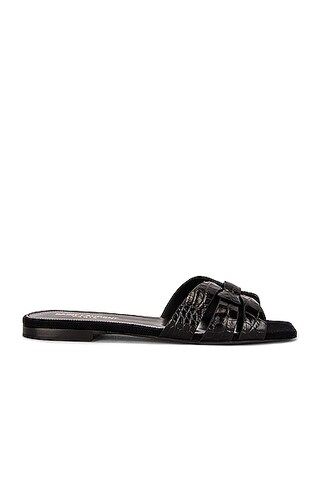 Saint Laurent Embossed Croc Nu Pieds Slide Sandals in Black | FWRD 