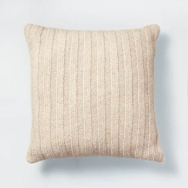 24"x24" Rib Knit Square Throw Pillow Oatmeal - Hearth & Hand™ with Magnolia | Target