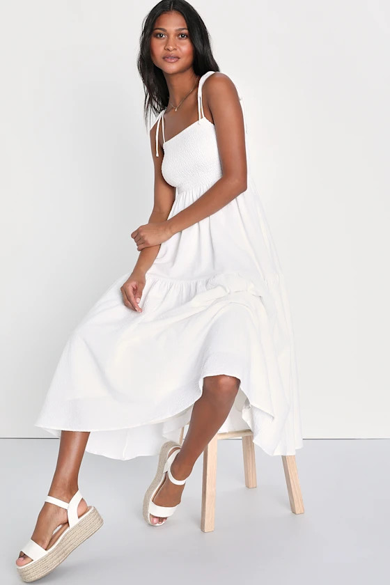 Effortlessly Simple White Tie-Strap Midi Dress With Pockets | Lulus (US)