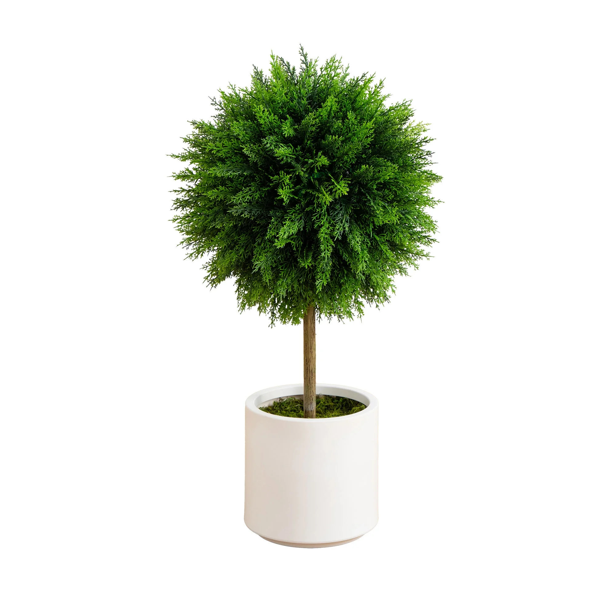 Nearly Natural 2.5ft. UV Resistant Artificial Cedar Ball Topiary Tree in White Decorative Planter... | Walmart (US)
