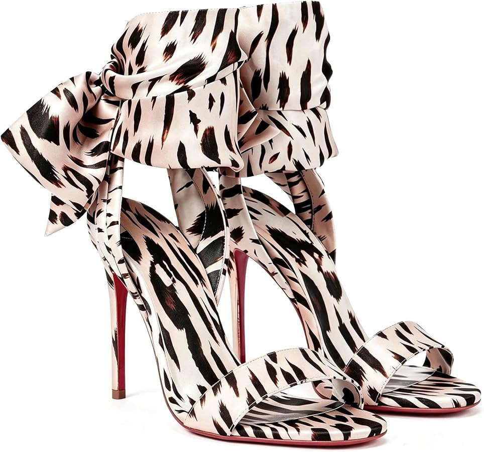 Women\u2019s silk satin strap-style stiletto heels with a low platform. Pointed toe, nude strap, ... | Amazon (US)