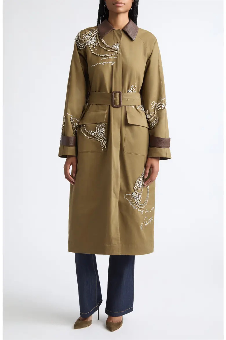 Cinq à Sept Almina Embroidered Coat in Dark Olive/dark Sepia at Nordstrom, Size Medium | Nordstrom