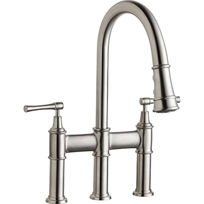 Elkay LKEC2037LS Explore Lustrous Steel Double Lever Pull-down Spray Bridge Faucet | Amazon (US)