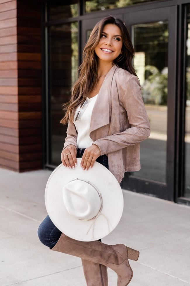 Sounds Of Laughter Taupe Suede Jacket | The Pink Lily Boutique